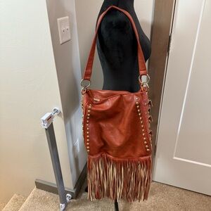Imoshion Faux‎ Leather Burnt Orange Terracotta Fringe Boho Western Shoulder Bag